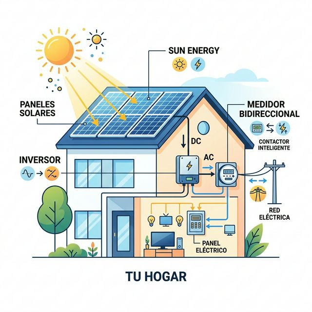 Gráfico explicativo sobre el funcionamiento de los paneles solares interconectados a CFE en México y Veracruz